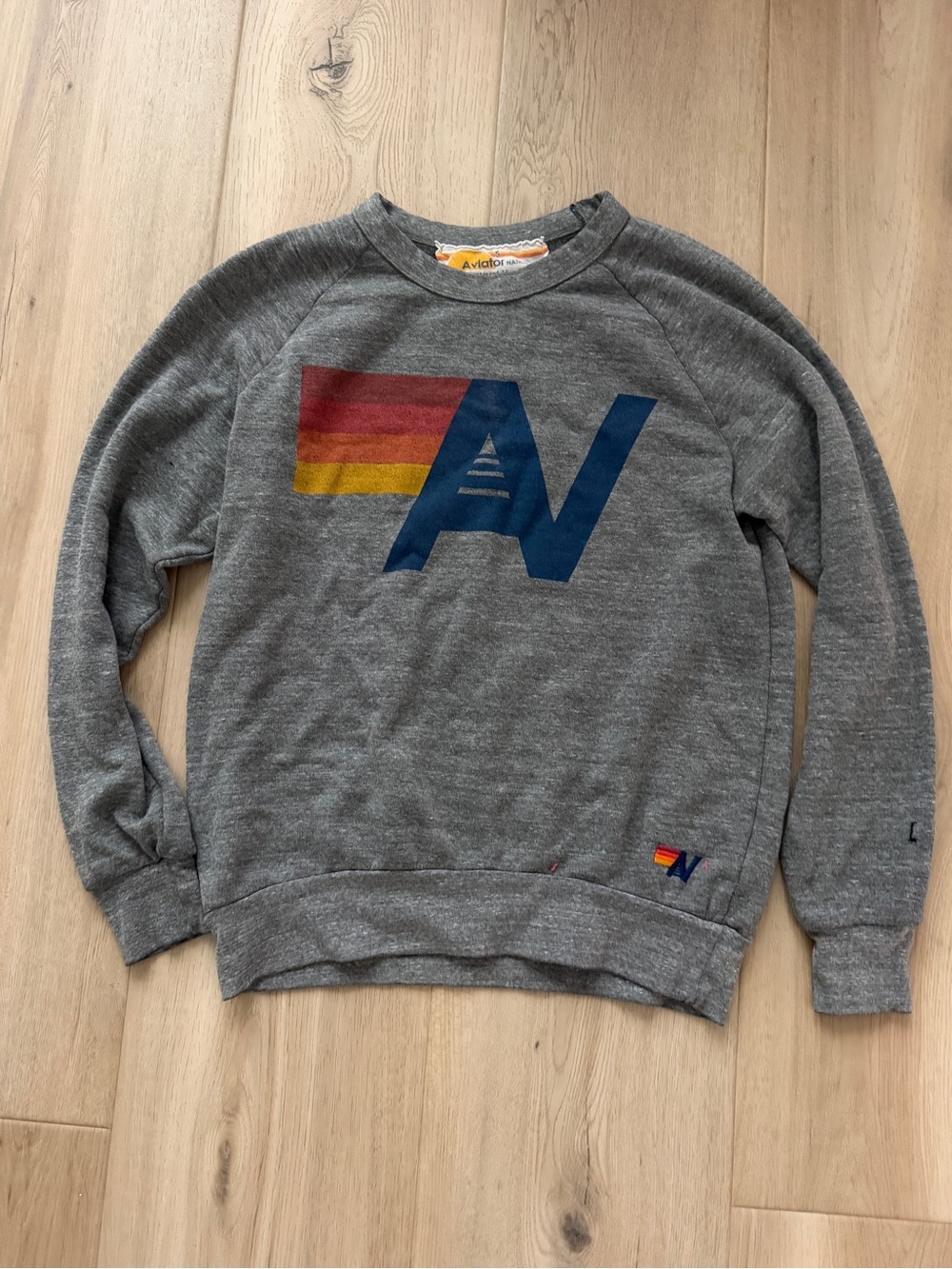 Aviator Nation Gray Logo Sweatshirt - Gray with Red/Yellow/Blue Accent
